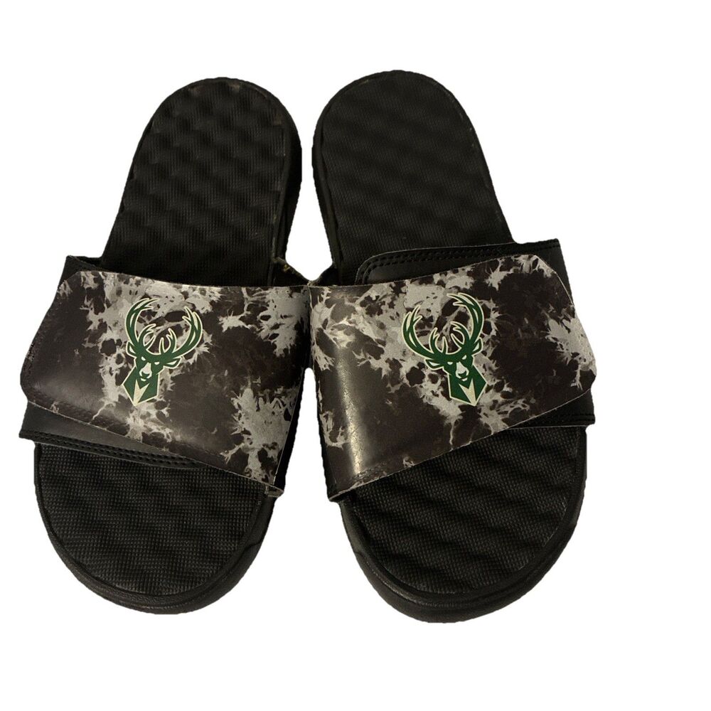 NBA Milwaukee Bucks YouthBasketball ISlide Black Acid Wash Slide Sandals Sz 6
